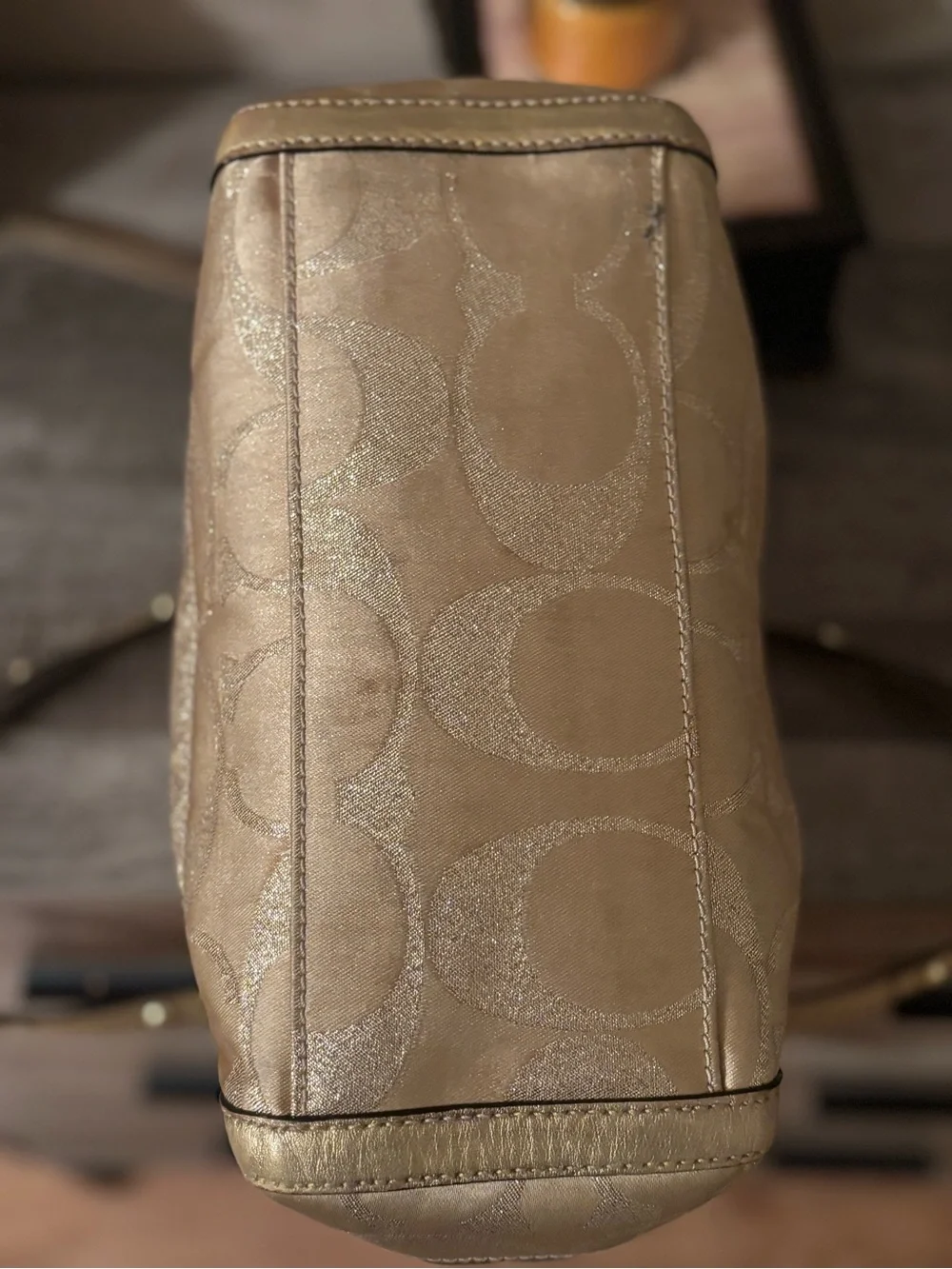 COACH VINTAGE SIGNATURE STRIPE LUREX TOTE METALLIC GOLD